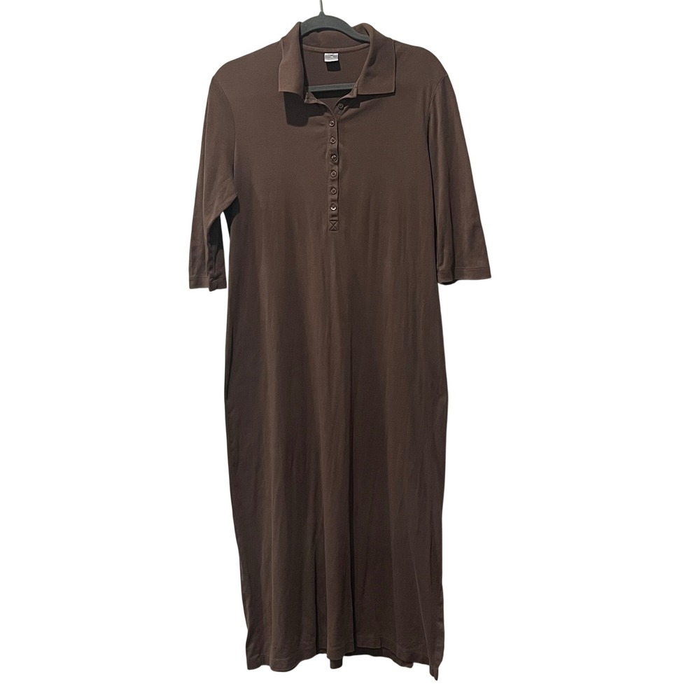 Peruvian Connection Polo Maxi Dress Womens Large Brown Good Pima Cotton Slit